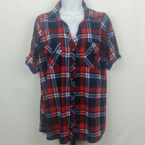 Tops - Rich n Beautiful Red White Blue Flannel Lace Back